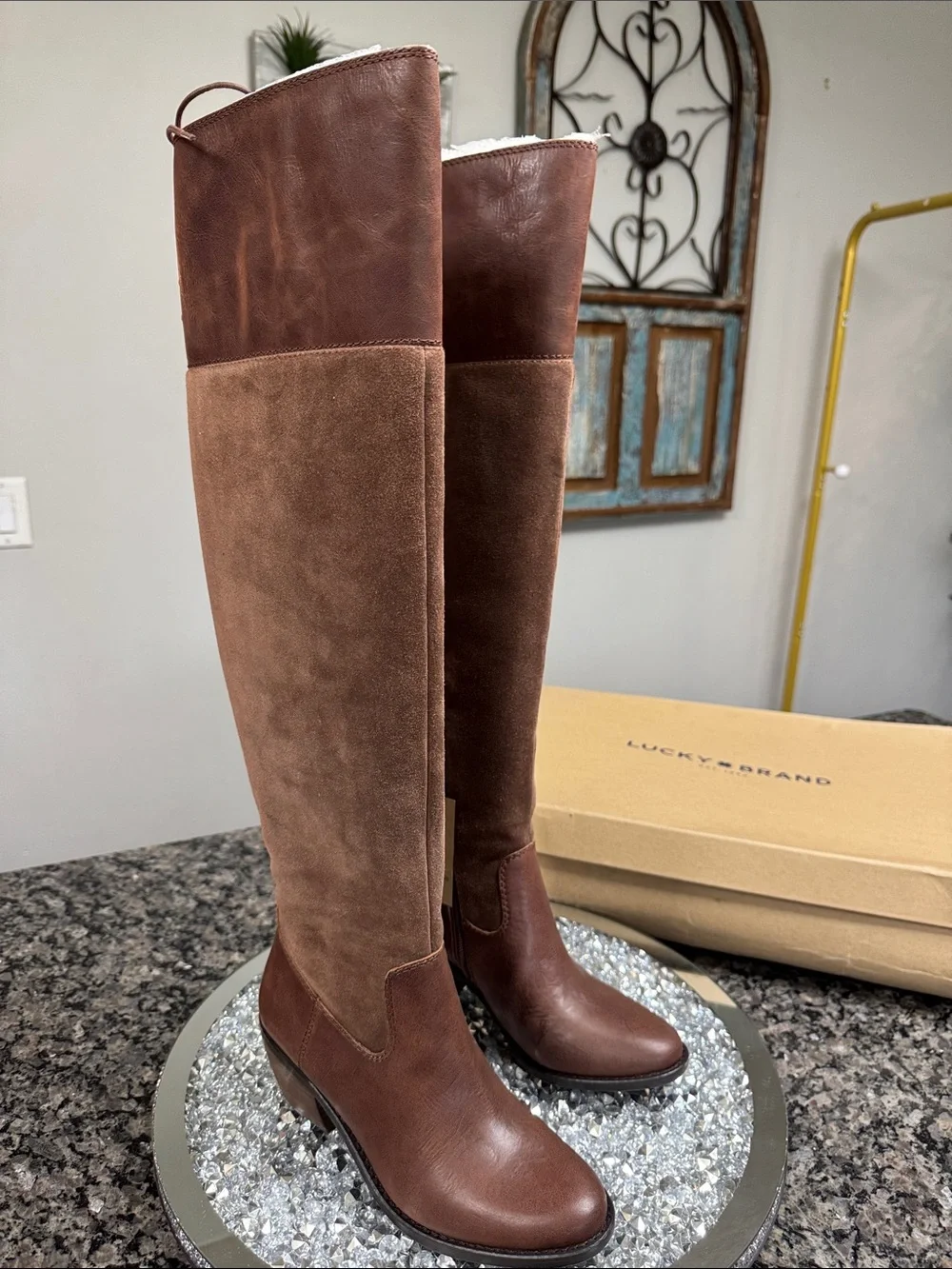 Lucky Brand leather Women's Two-Tone Brown Over-the-Knee Leather & Suede Boots